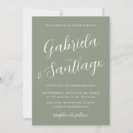 Eenvoudig Script Sage Green White Wedding Kaart
