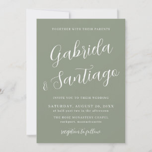 Eenvoudig Script Sage Green White Wedding Kaart