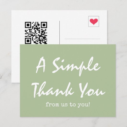 Eenvoudig script Sage Groene Zakelijke Dankjewel Briefkaart (Voorkant / Achterkant)