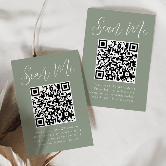 Eenvoudig script saliegroen QR-code huwelijksreact Informatiekaartje