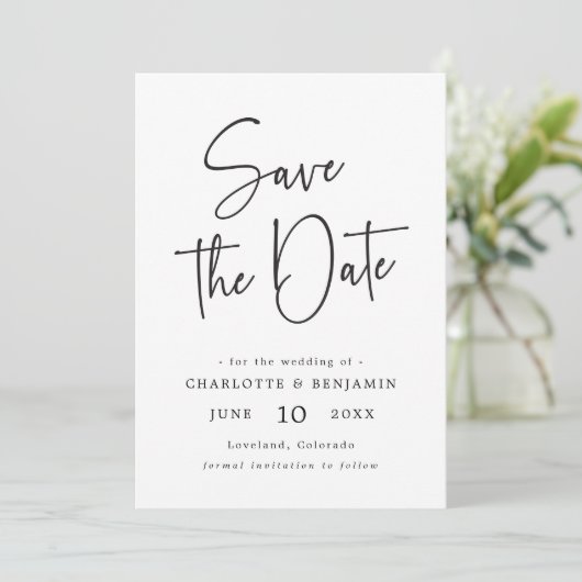 Eenvoudig script save the date (Staand voorkant)