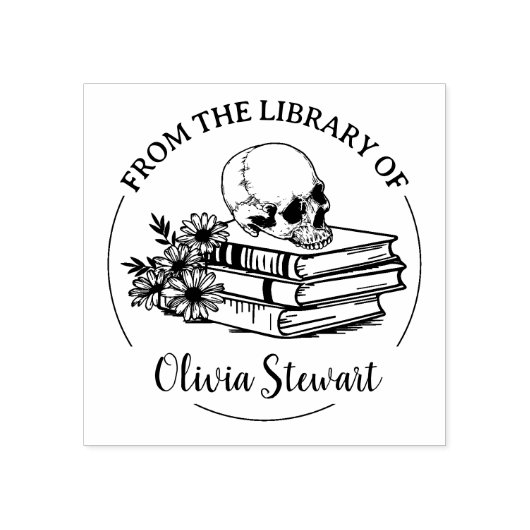 Eenvoudig Script Skull Flower Book Rubberstempel (Afrduk)