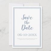 Eenvoudig script Stof Blauw Moderne Minimalistisch Save The Date (Voorkant)
