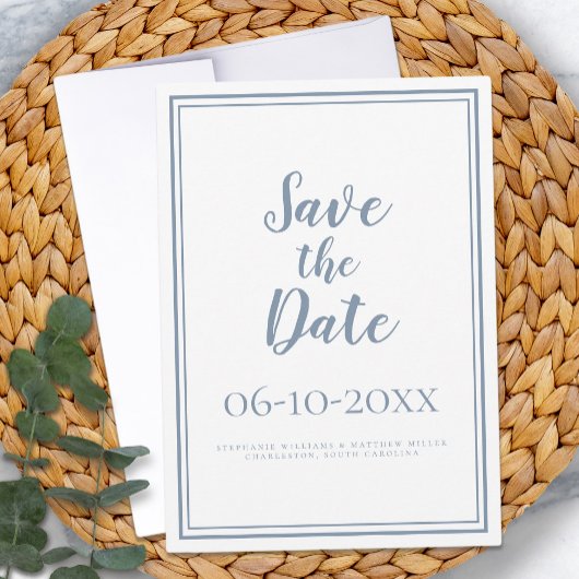 Eenvoudig script Stof Blauw Moderne Minimalistisch Save The Date