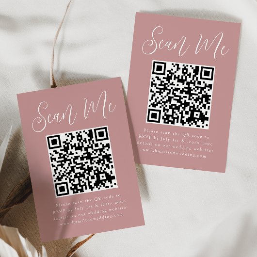 Eenvoudig script Stof Roze QR Code Huwelijksreacti Informatiekaartje