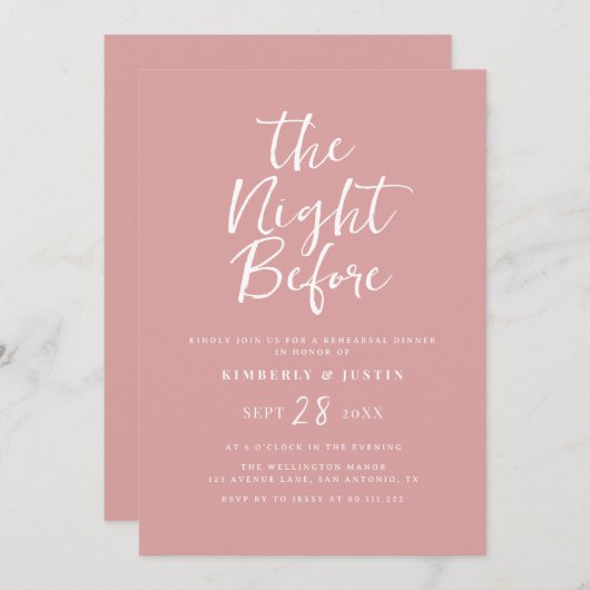 Eenvoudig script stoffig roos avond voor uitnodigi kaart (Voorkant / Achterkant)