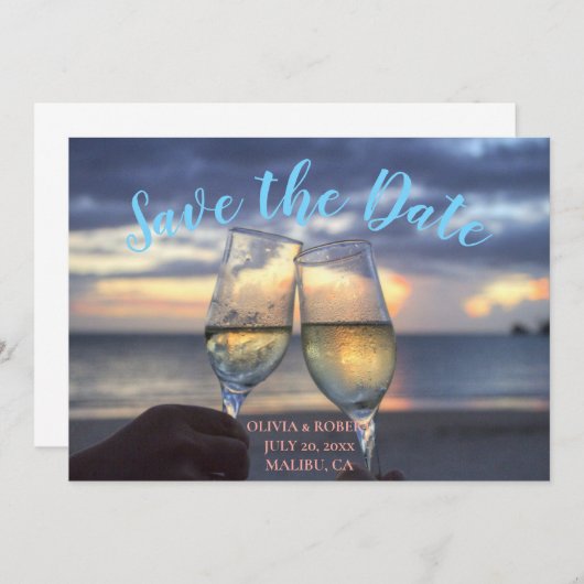 Eenvoudig script - strand Save the Date Kaart (Voorkant / Achterkant)