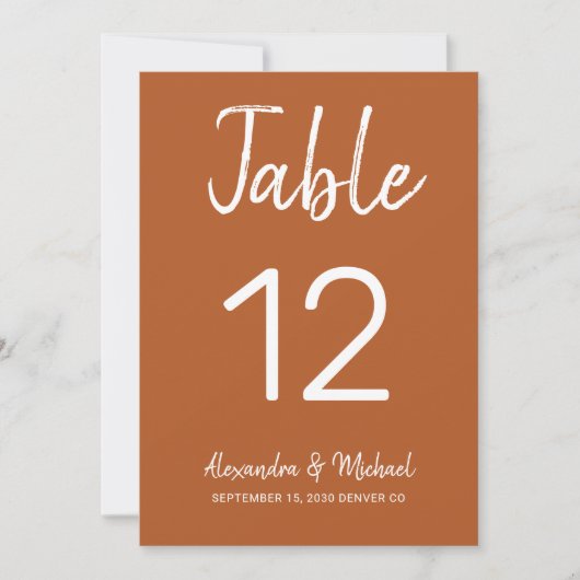 Eenvoudig script terracotta trouwtafel nummer (Voorkant)