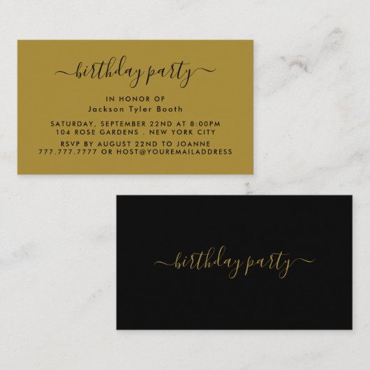 Eenvoudig script - Ticket van Black & Gold Birthda (Voorkant / Achterkant)