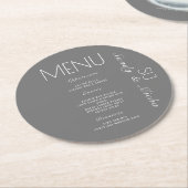 Eenvoudig Script Trouwdiner Menu Grijs Ronde Kartonnen Onderzetter (Gebogen)