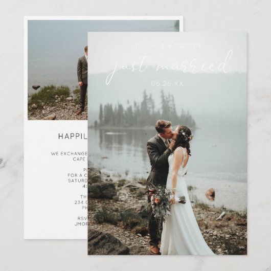 Eenvoudig Script Trouwfoto Net Getrouwd Uitnodigen Bedankkaart (Voorkant / Achterkant)