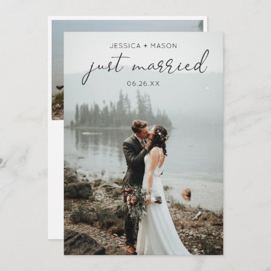 Eenvoudig Script Trouwfoto Net Getrouwd Uitnodigen Bedankkaart (Voorkant / Achterkant)