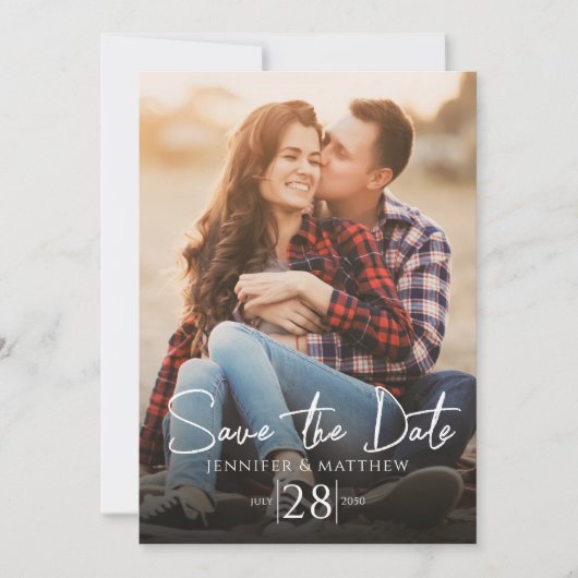 Eenvoudig Script Trouwfoto Sla de datum op Save The Date (Voorkant)