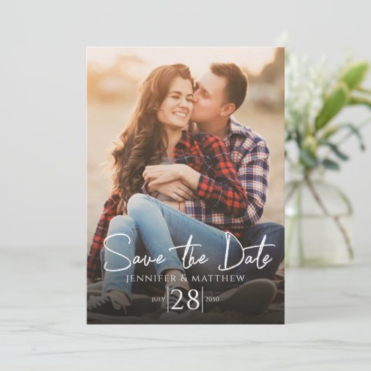 Eenvoudig Script Trouwfoto Sla de datum op Save The Date (Staand voorkant)