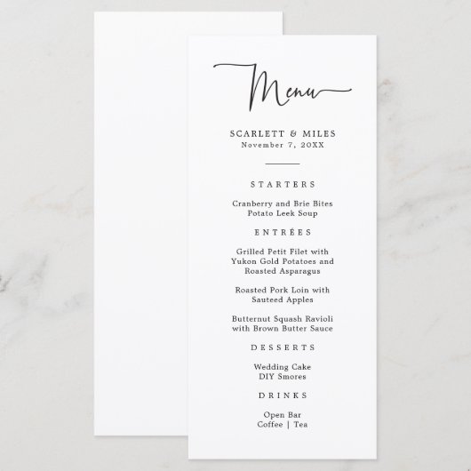 Eenvoudig Script Trouwmenu Menu (Voorkant / Achterkant)