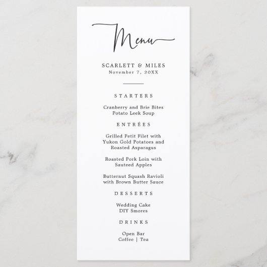 Eenvoudig Script Trouwmenu Menu (Voorkant)