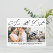 Eenvoudig script twee foto's modern save the date (Staand voorkant)