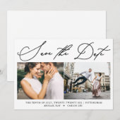 Eenvoudig script twee foto's modern save the date (Voorkant / Achterkant)