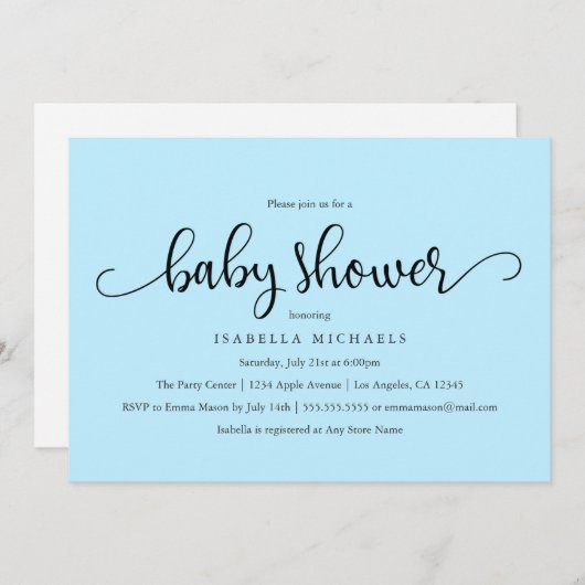 Eenvoudig script | Uitnodiging tot Baby shower (Voorkant / Achterkant)