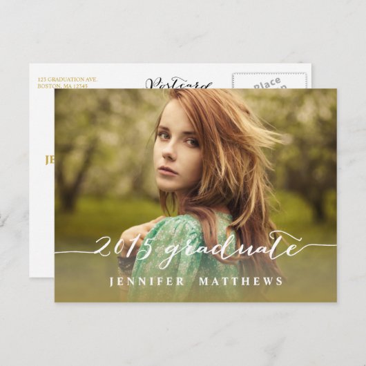 Eenvoudig script | Uitnodiging voor fotoafstudeerf (Voorkant / Achterkant)