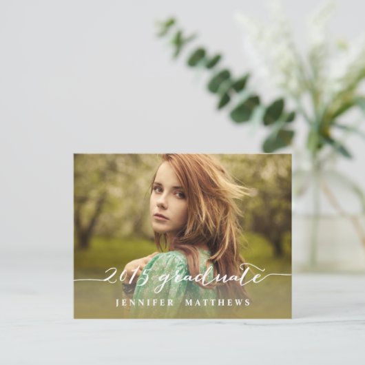 Eenvoudig script | Uitnodiging voor fotoafstudeerf (Staand voorkant)