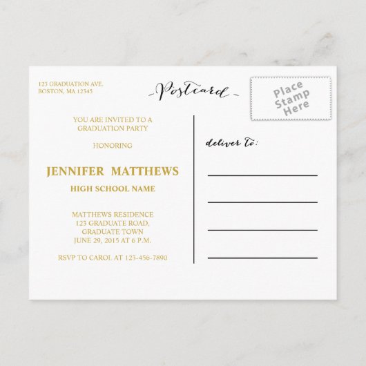 Eenvoudig script | Uitnodiging voor fotoafstudeerf Briefkaart (Achterkant)