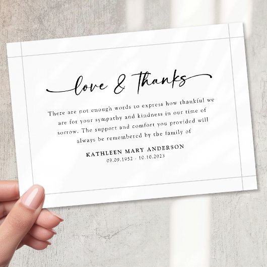 Eenvoudig script van Black White Funeral Bedankkaart