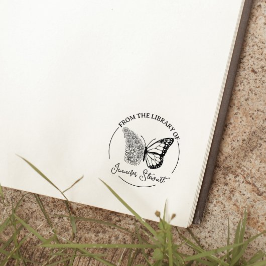 Eenvoudig script vlinder bloem bibliotheek boek rubberstempel