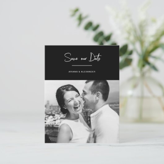 Eenvoudig script Volledige foto bruiloft Opslaan v Briefkaart (Staand voorkant)