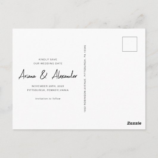 Eenvoudig script Volledige foto bruiloft Opslaan v Briefkaart (Achterkant)