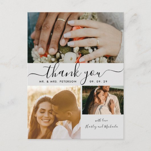 Eenvoudig script voor 4 foto-collage Huwelijk Beda Briefkaart (Voorkant)