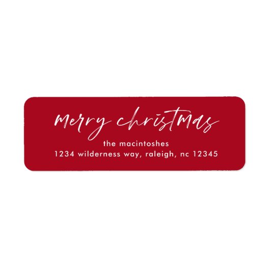 Eenvoudig script vrolijk kerst rood en wit etiket (Voorkant)