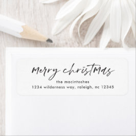 Eenvoudig script vrolijk kerst zwart-wit etiket