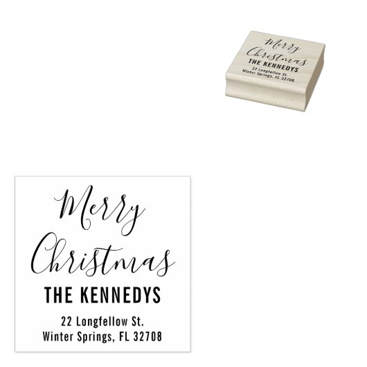 Eenvoudig script Vrolijk Kerstmis Familie Adres Rubberstempel (Gestempeld)