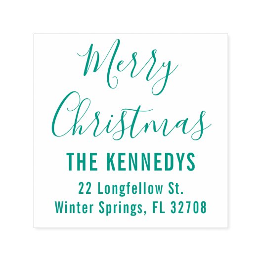 Eenvoudig script Vrolijk Kerstmis Familie Adres Zelfinktende Stempel (Design)