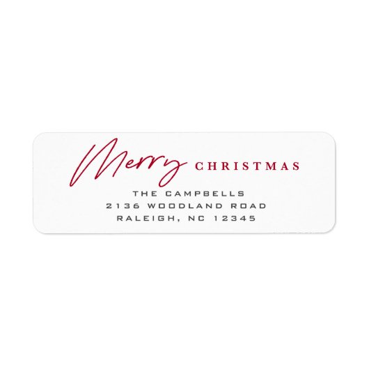 Eenvoudig script Vrolijk kerstrood retouradres Etiket (Voorkant)