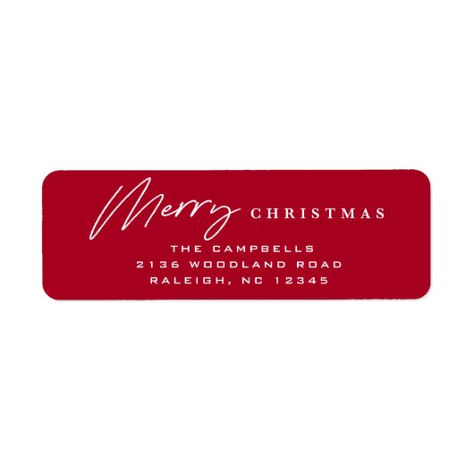 Eenvoudig script Vrolijk kerstrood retouradres Etiket (Voorkant)