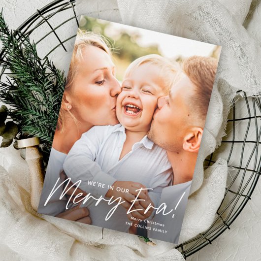 Eenvoudig script Vrolijk tijdperk Foto Kerstmis Feestdagenkaart