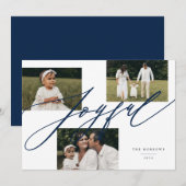 Eenvoudig Script Vrolijke Groet Blauwe Foto Feestdagenkaart (Voorkant / Achterkant)