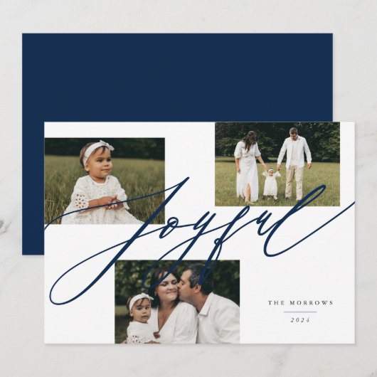 Eenvoudig Script Vrolijke Groet Blauwe Foto Feestdagenkaart (Voorkant / Achterkant)