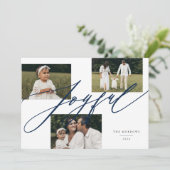 Eenvoudig Script Vrolijke Groet Blauwe Foto Feestdagenkaart (Staand voorkant)