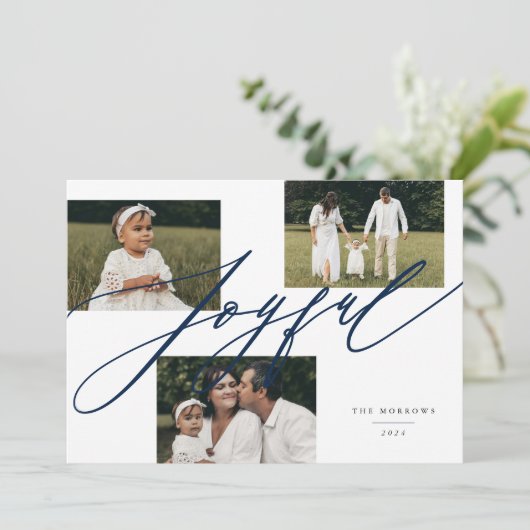 Eenvoudig Script Vrolijke Groet Blauwe Foto Feestdagenkaart (Staand voorkant)