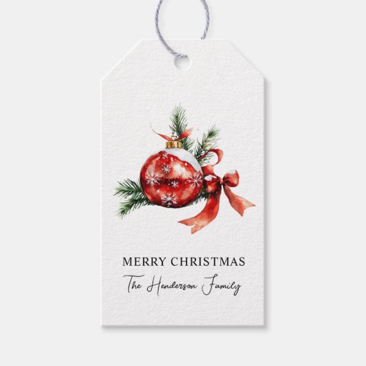 Eenvoudig Script Waterverf Kerstversiering Cadeaulabel (Voorkant)