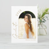 Eenvoudig Script White Gold Photo Graduation Party Kaart (Staand voorkant)