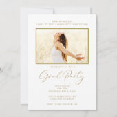 Eenvoudig Script White Gold Photo Graduation Party Kaart (Achterkant)