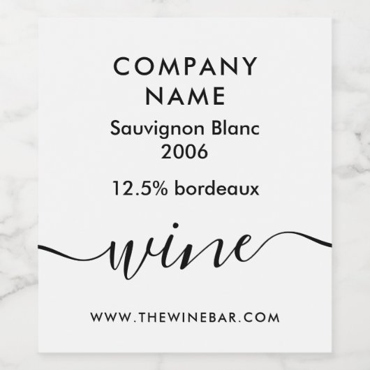 Eenvoudig script - Wit & Zwart Wijn Etiket (Enkel label)