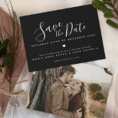 Eenvoudig script witte hart zwarte foto bruiloft save the date