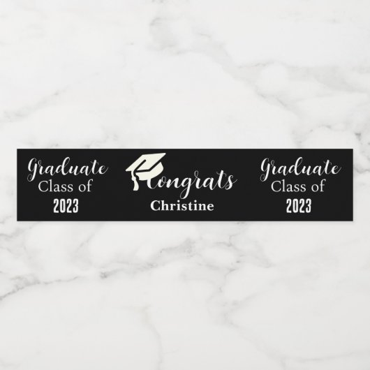 Eenvoudig script zwart afstuderen flesetiket waterfles etiket (Enkel label)