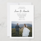 Eenvoudig Script Zwart en Wit Twee Foto's Trouwen Kaart (Voorkant)