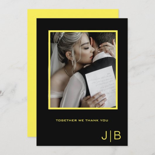 Eenvoudig script zwart & geel minimalistisch foto  bedankkaart (Voorkant / Achterkant)